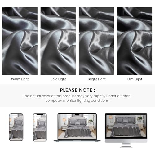 Grey Comforter Set King Sheet Set Silk Like Satin Bedding Set Silky Bed in a Bag 8 Pcs Pinch Pleat Bed Set Home Decor Luxury Hotel Silky Ruffle Comforter with 1 Cushion Cover Bedding_Dreamer