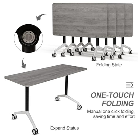 Folding Conference Table, Modern Large Conference Room Tables with Flip-Top Design, Foldable Conference Table Meeting Table with Wheels, Mobile Seminar Training Tables for Office Classroom (4, Oak) VVNO LIKK