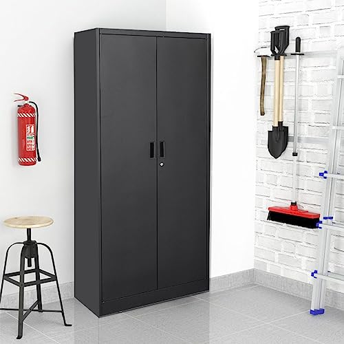 YEEZER Metal Storage Cabinet 71” with 2 Doors and 4 Adjustable Shelves, Garage Steel Locking Cabinet, Tall Cabinets Lockable File Cabinet for Home, Office, Garage, Gym, School. (Black) YEEZER