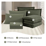Geniospin Dark Olive Green Queen Comforter Set - 7 Pieces Comforter Queen Size, Solid Bedding Set for All Season, Textured Bed in a Bag with Sheets Geniospin