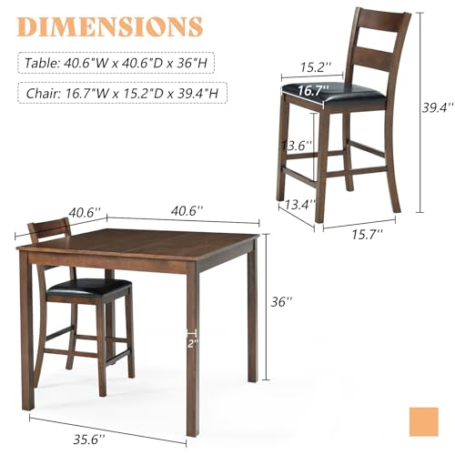 AMERLIFE Solid Wood 5-Piece Dining Table Set, Mid Century Modern Dining Set W/ 4 Chairs, Chairs with Curved Backrests & PU Cushioned, Space Saving, Black/Walnut AMERLIFE