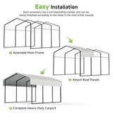 Real Relax 10×15FT Heavy Duty Carport, Metal Car Port Multi-Use Outdoor Storage Cars, Boats, Trucks, Galvanized Metal Roof, Cream White Real Relax