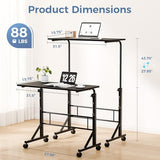 DUMOS 31.5" Adjustable Height Mobile Desk with Locking Wheels & Pin-Lock, Portable Workstation for Walking Pad & Active Home Office, Black DUMOS