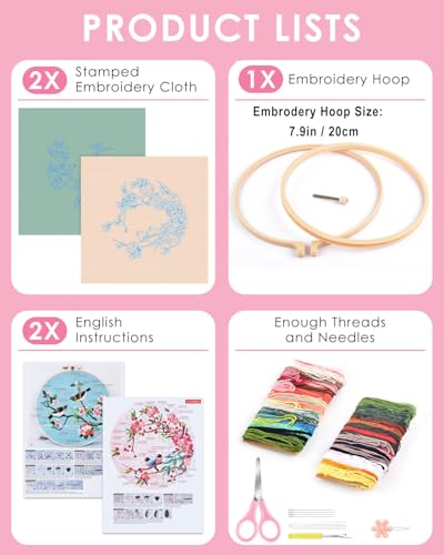 TINDTOP Embroidery Kit for Adult, Owl Embroidery Kit for Beginners Include Embroidery Cloth Hoops Threads for Craft Lover Hand Stitch with Embroidery Skill Techniques (Bird) TINDTOP