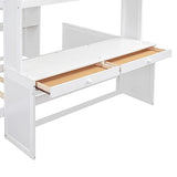 Full Over Twin Bunk Beds with Desk and Drawers , Wooden Full Size Loft Bed with Removable Twin Bed , Wardrobe and Shelves , Storage Bunk Bed with Ladder & Guardrails for Kids Girls Boys , White Harper & Bright Designs