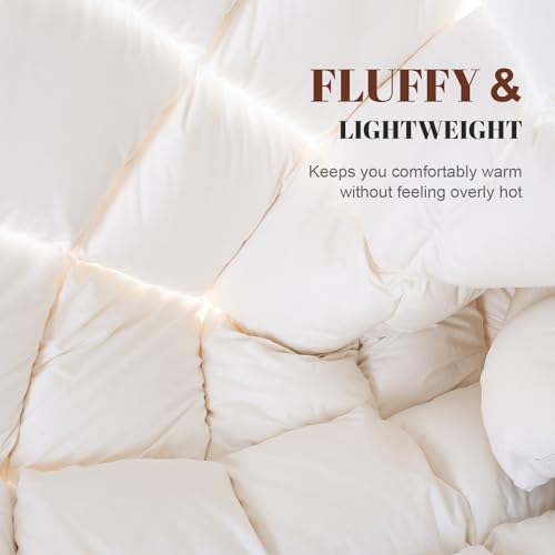 WhatsBedding Queen Size Feather Comforter, Filled with Feather and Down Fiber, White All Season Duvet Insert - Luxurious Hotel Bed Comforter - 100% Cotton Cover, Medium Warmth with Corner Tabs - 90x90 WhatsBedding