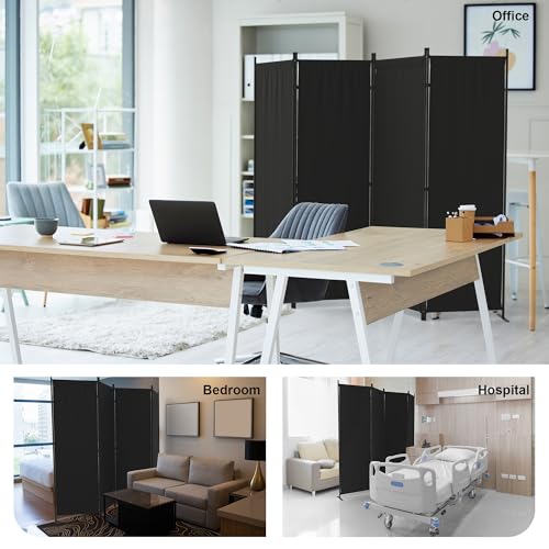 Kecreque Room Divider 4 Panel Partition Room Dividers & Folding Privacy Screens w/ 3 Metal Feet 6FT Portable Wall Doubles as a Dressing Screen Portable Wall for Office Kitchen Children's Room,Black Kecreque