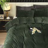 Ivellow Velvet Duvet Cover King Set Dark Green Comforter Cover 3Pcs Ultra Soft Cover Breathable Solid Luxury Flannel Velour Duvet Cover Zipper Closure Corner Tie Ivellow