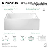 Aqua Eden VTAP6032R22C 60-Inch Anti-Skid Acrylic 3-Wall Alcove Tub with Right Hand Drain Hole, White Kingston Brass