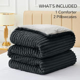 BEDELITE Fleece Full Comforter Set -Super Soft & Warm Fluffy Black Bedding, Luxury Fuzzy Heavy Bed Set for Winter with 2 Pillow Cases BEDELITE