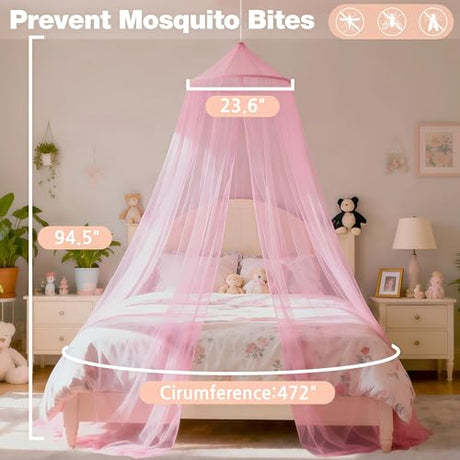 LionLively Pink Bed Canopy for Girls,Kids Princess Round Dome Bed Curtain, Dreamy Mosquito Netting for Girls, Bedroom Accessories, Ceiling Tent LionLively