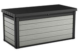 Keter Denali 150 Gallon Resin Large Deck Box-Organization and Storage for Patio Furniture, Outdoor Cushions, Garden Tools and Pool Toys, Grey & Black Keter