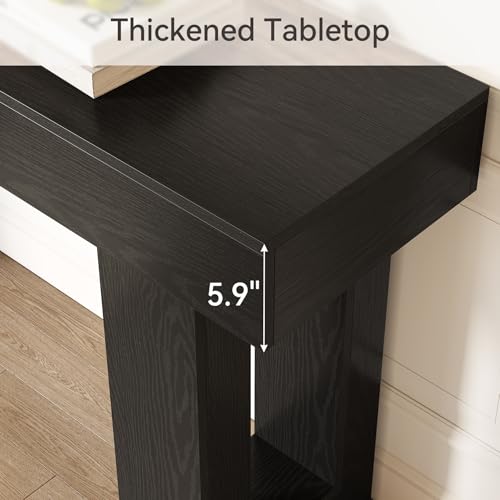 Little Tree 63-Inch Long Console Tables for Entryway, Large Sofa Table Behind Couch, Wooden Entry Foyer Hallway Table, Modern Console Sofa Tables for Living Room, Black LITTLE TREE