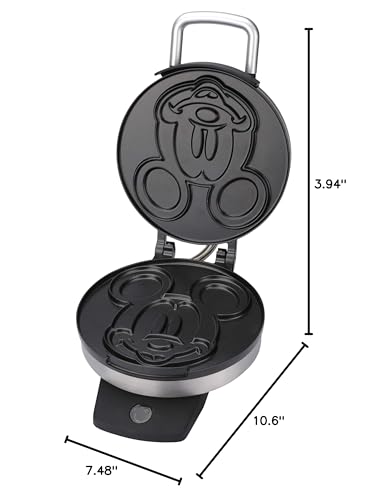 Disney Classic Mickey Waffle Maker by Select Brands - Disney Waffle Maker for Kitchen Appliances - Features Non-Stick Plates - Mickey Mouse Waffle Iron Gift for Disney Lovers - 7" Waffles Disney