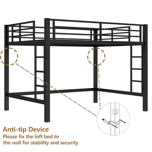 Bellemave Loft Bed Full Size, Heavy Duty Loft Bed Frame with 2 Build in Ladder and Full Length Guardrail, Easy Assemble, Noise Free Design, No Box Spring Needed, Black Bellemave