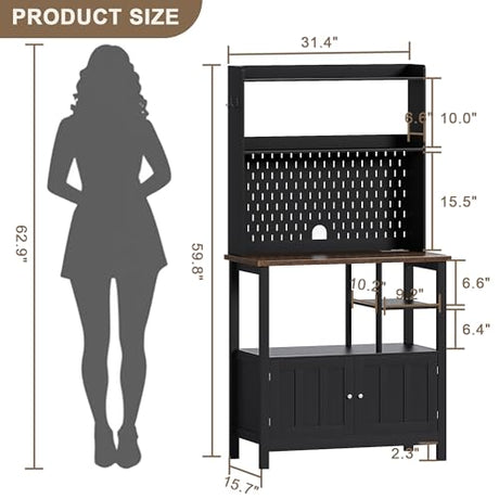 ChooChoo Pantry Cabinet with Charging Station, Kitchen Storage Cabinet with Microwave Stand, Farmhouse Kitchen Hutch with Storage for Living Room， Dining Room, Black & Espresso ChooChoo