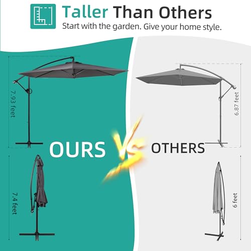 Shintenchi Patio Offset Umbrella with Easy Tilt Adjustment,Crank and Cross Base, Outdoor Cantilever Hanging Umbrella, Sunshade Umbrella Canopy, Dark Gray Shintenchi