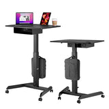 AVLT 44" Height Adjustable Foot Pedal Rolling Desk with Shelf (3 ft 8 inches) - Pneumatic Laptop Standing Desk Cart - Mobile Laptop Cart - Black Computer Projector Cart with Brake Casters AVLT