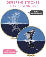 TINDTOP Embroidery Kit for Beginners Adult, Whale Embroidery Practice Kit for Beginners Include Embroidery Cloth Hoops Threads for Craft Lover Hand Stitch with Embroidery Skill Techniques