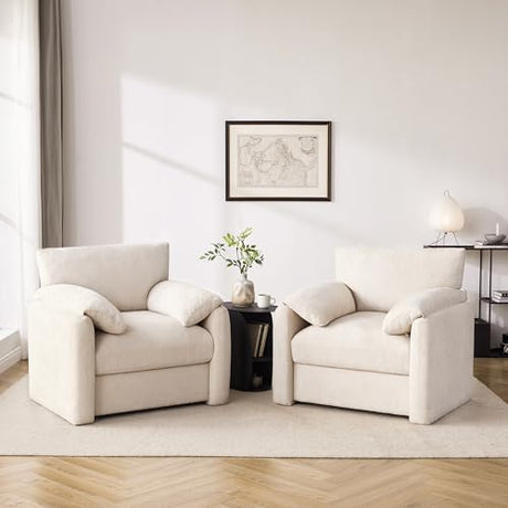 Howjoe Chenille Oversized Armchair, 38.6" Wide Accent Chairs for Living Room & Bedroom Modern Lounge Chair, Upholstered Mid-Century Reading Chair, Comfy Living Room Chair, Single Sofa Chair, Beige Howjoe
