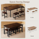 Einhomn 7-Piece Dining Table Set, 63" Extendable Kitchen Room Table with 6 Stools, Mid Century Modern Dinner Table with Metal Frame & MDF Board, Space-Saving, Easy Assembly, Espresso Einhomn