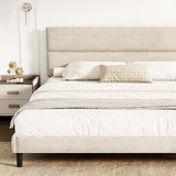 GRUSIGN King Size Platform Bed Frame with Velvet Headboard, Adjustable Height Wooden Slats Support, Upholstered Mattress Foundation, Fits Mattress or Mattress with Box Spring, Easy Assembly, Beige GRUSIGN