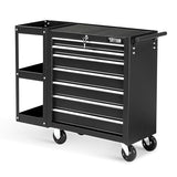 TUFFIOM 7-Drawer Rolling Tool Chest w/Lock & Key, Tool Storage Side Cabinet with Side Shelves Wheels, Top Cushion & Drawer Liners, Tool Organizer Box for Garage, Warehouse & Repair Shop, Black TUFFIOM