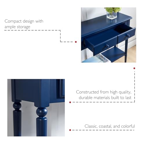 Leick Home Coastal Console Table, Solid Wood, 2 Storage Drawers, Bottom Display Shelf, Narrow Depth, Easy-Assembly, for Living Room/Hallway, Navy Blue, 30.0 in. W x 11.0 in. D x 28.0 in. H, 20027-NV Leick Home