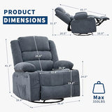 Rocking Recliner Chair for Adults Wide 360° Swivel Rocker Recliner with Cup Holder Nursery Glider with Upholstered Deep Seat Linen Lazy boy Chair for Living Room Blue