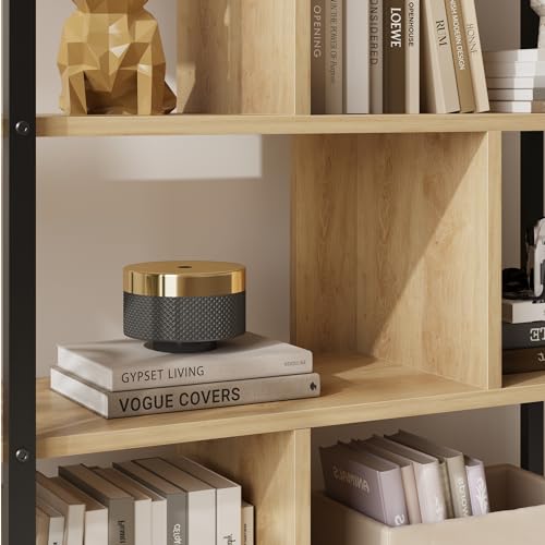 GAOMON 5-Tier Burlywood Industrial Bookshelf with Storage Cabinet and Open Display Shelves GAOMON