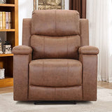 CANMOV Leather Recliner Chair, Classic and Traditional Manual Recliner Chair with Overstuffed Arms and Back, Manual Single Sofa with Concealed Cup Holders, Brown CANMOV
