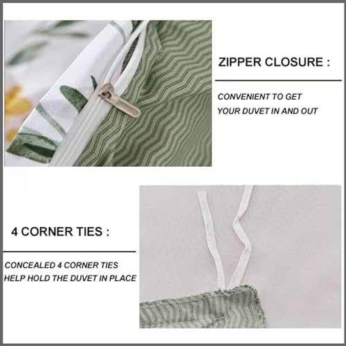 Floral Duvet Cover King Size - White Yellow Flowers and Green Leaf Spring Botanical Printed Microfiber Comforter Cover Set - 3PC 104X90 Soft and Lightweight Quilt Cover, Farmhouse Style for Women Men Faincy