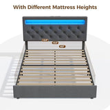 Rolanstar Full Size Bed Frame with Charging Station, LED Bed with Under Bed Storage, Adjustable Headboard 38.9/40.8 Inches, No Box Spring Needed, Noise Free, Easy Assembly, Grey Rolanstar