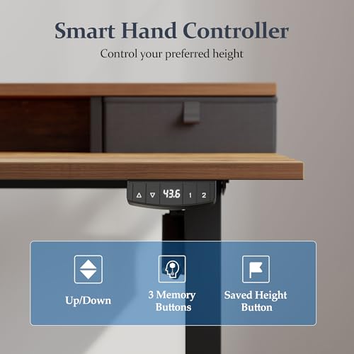 Klicelor 55 Inch Electric Standing Desk with Drawers, Adjustable Height Small Sit Stand Desk for Home Office, Compact Computer Workstation with Storage– Rustic Brown Klicelor