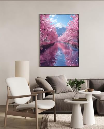 5D Diamond Painting Fuji Mountain Diamond Art Kits for Adults, Cherry Blossoms Diamond Art Kits, Square Drill Diamond Painting, DIY 5D Diamond Dots Gem Art Paintings, Home Wall Decor 20x28in a-I Peepezo