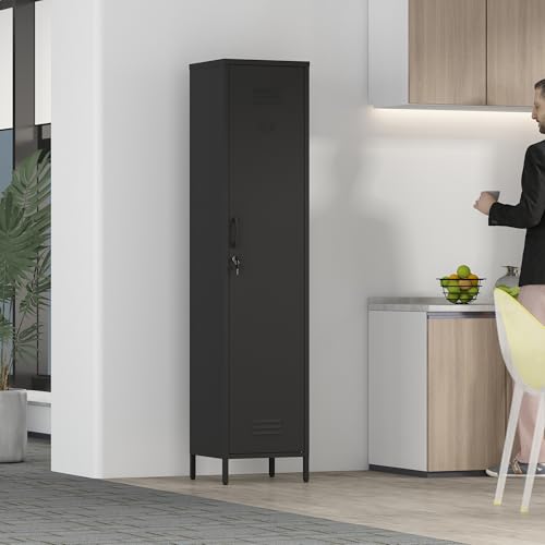 Elitehouse Tall Single Door Metal Locker with Adjustable Shelves, Black Tall Metal Locker Storage Cabinet，Easy Assembly for Living Room Bedroom （15.8”W x 15”D x 70.9”H ） Elitehouse