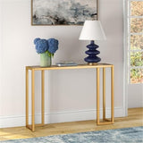 Pemberly Row Art Deco Metal Console Table, Brass Finish, 42 in x 10 in x 29 in, Tempered Glass Top and Shelf, Modern Industrial Style, Entryway or Living Room Accent Table for Home Decor Pemberly Row