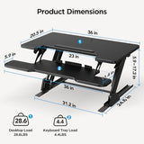 HUANUO 36" Z Shaped Stable Standing Desk Converter, Height Adjustable Sit Stand Up Desk Riser, Dual Monitor and Laptop Workstation with Wide Keyboard Tray, Desk Lifter for Home Office HUANUO