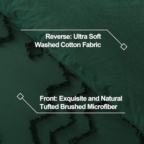 Andency King Size Comforter Set, 3 Pieces Dark Emerald Green Boho Tufted Geometric Shabby Chic Bedding, Soft Fluffy Farmhouse Bed Set, Jacquard Textured Comforter for All Season (104x90 Inch)