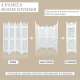 Lightnpro 4-Panel Wooden Room Divider 48 × 64 Inch Antique White Finish - Hand-Carved Oval Folding Privacy Screen, Pre-Assembled Decorative Partition for Living Room, Bedroom & Home Office Light & Pro