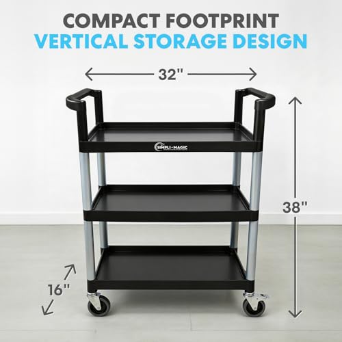 Simpli-Magic Rolling Utility Cart on Wheels, Heavy Duty Multi-Purpose Service Cart, Silver & Black, Garage, Warehouse & Commercial Use
