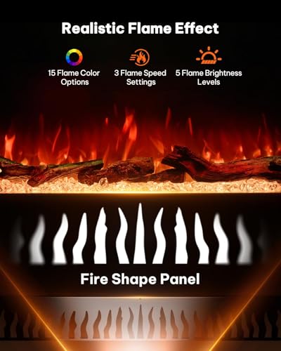 Silonn 3-Sided Smart 50" Electric Fireplace, Alexa & App Control Fireplace with 15 Flame Colors, Electric Fireplace Inserts Logs, 5110 BTU Heat Output, Realistic Flame and Sound Silonn