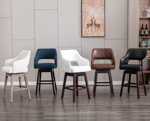 Kmax 28" Fabric Counter Height Bar Stools Swivel Farmhouse Bar Stools with Wood Legs Open Back Footrest for Kitchen Island, Set of 2- Cream Kmax