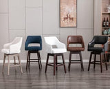 Kmax 28" Fabric Counter Height Bar Stools Swivel Farmhouse Bar Stools with Wood Legs Open Back Footrest for Kitchen Island, Set of 2- Cream Kmax