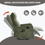 High Back Massage Recliner with Heat - Swivel Rocking Chair for Small Spaces, Manual Lazy Boy Recliner for Adults, Perfect for Living Room & Bedroom, Soft Fabric (Antique Green)