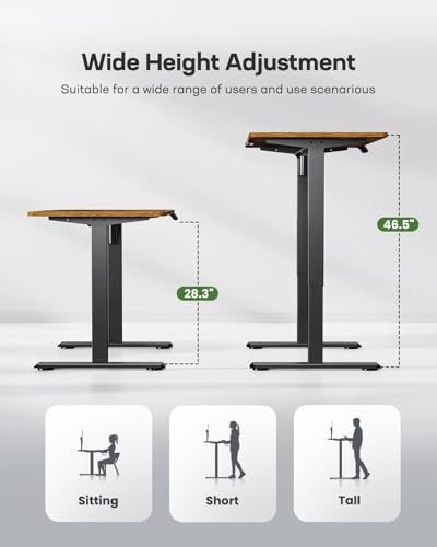 Marsail 48x24 Electric Standing Desk - Adjustable Height Computer Desk with Memory Presets, Storage Bag & Cable Management for Home Office & Gaming Workstations Marsail