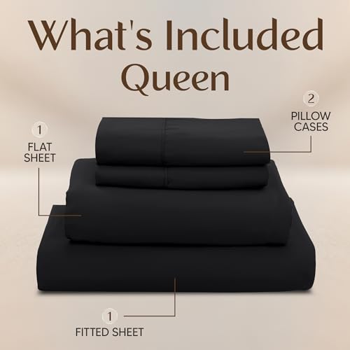 Utopia Bedding Queen Sheet Set – 4 Piece Bed Sheets for Queen Size Bed, Soft and Breathable Microfiber, Includes 1 Fitted Sheet, 1 Flat Sheet and 2 Pillowcases (Black) Utopia Bedding
