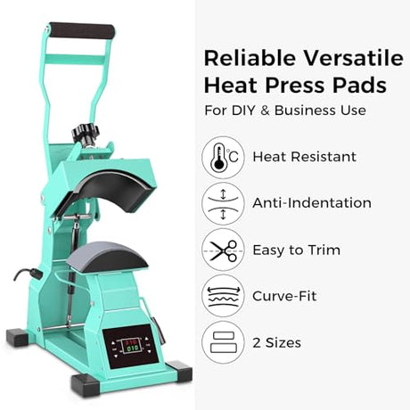 Lconvicely Hat Press Accessories – 4 Pcs Silicone Heat Press Pad, 2 Sizes (7.87"x3.35"+6.50"x2.60"), Heat Resistant to 428°F, High-Density, Cuttable, for DIY, Small Business & Home Use（Pad Only） Lconvicely