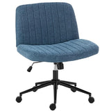 OLIXIS Criss Cross Chair with Wheels Wide Cross Legged Office Desk Vanity Chair Comfy Fabric Armless Adjustable Swivel for Home Computer Task Blue OLIXIS