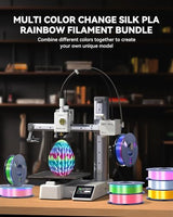 JAYO 3D Printer Filament Bundle, PLA Silk Filament Bundle Multicolor, Shiny Silk PLA Filament 1.75mm, Fast Color Change Rainbow, 250g Spool, 8 Rolls, 2kg in Total